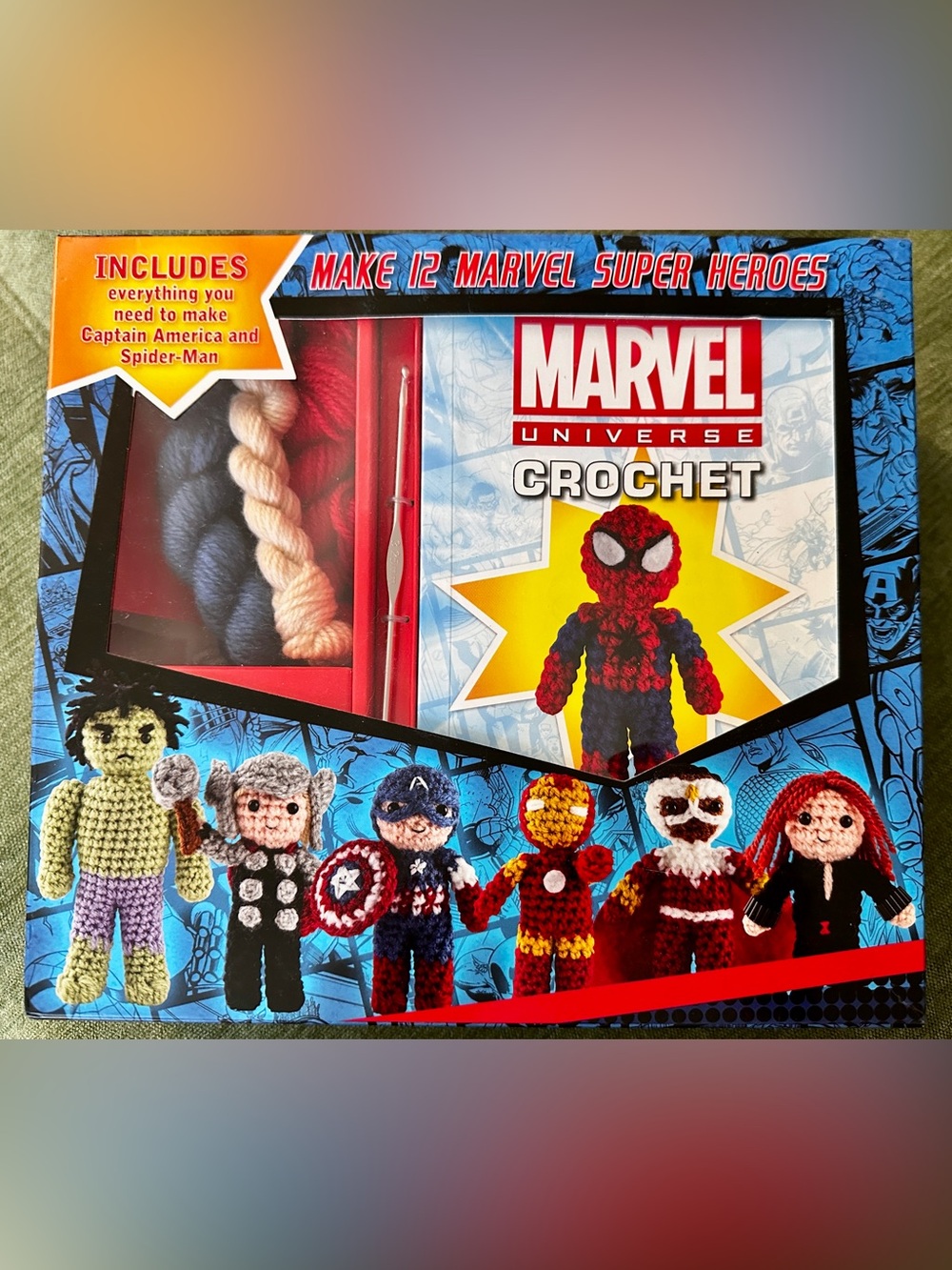 Marvel Crochet Kit — Red, Blue, Black, Cream Yarn Figures
